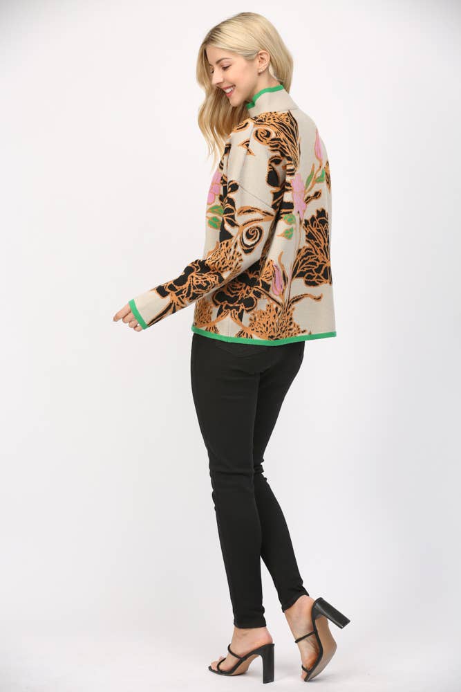 FLORAL JACQUARD KNIT MOCK NECK