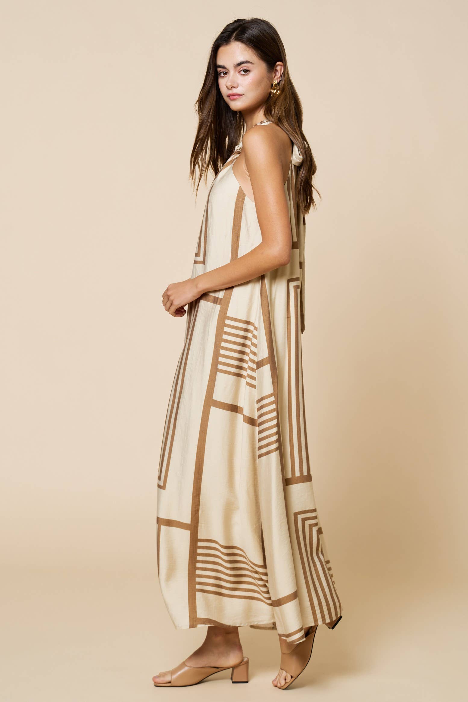 Geo Print Keyhole Halter Dress
