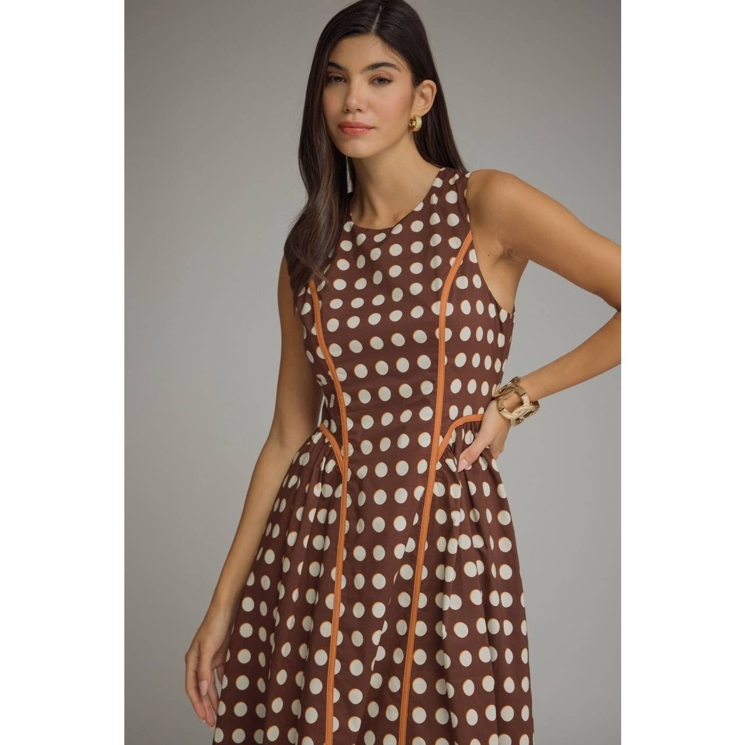 Polka Dot Sleeveless Midi Dress