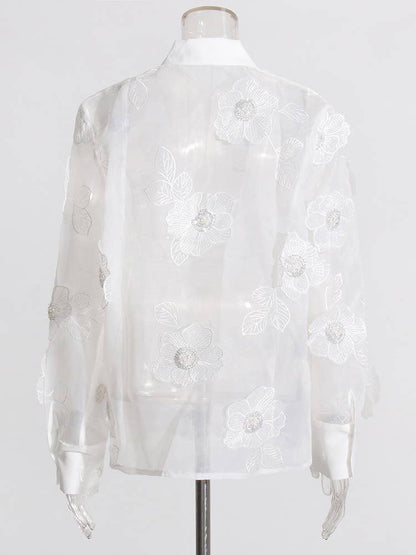 Organza Shirt 3D Floral Sequin Detail