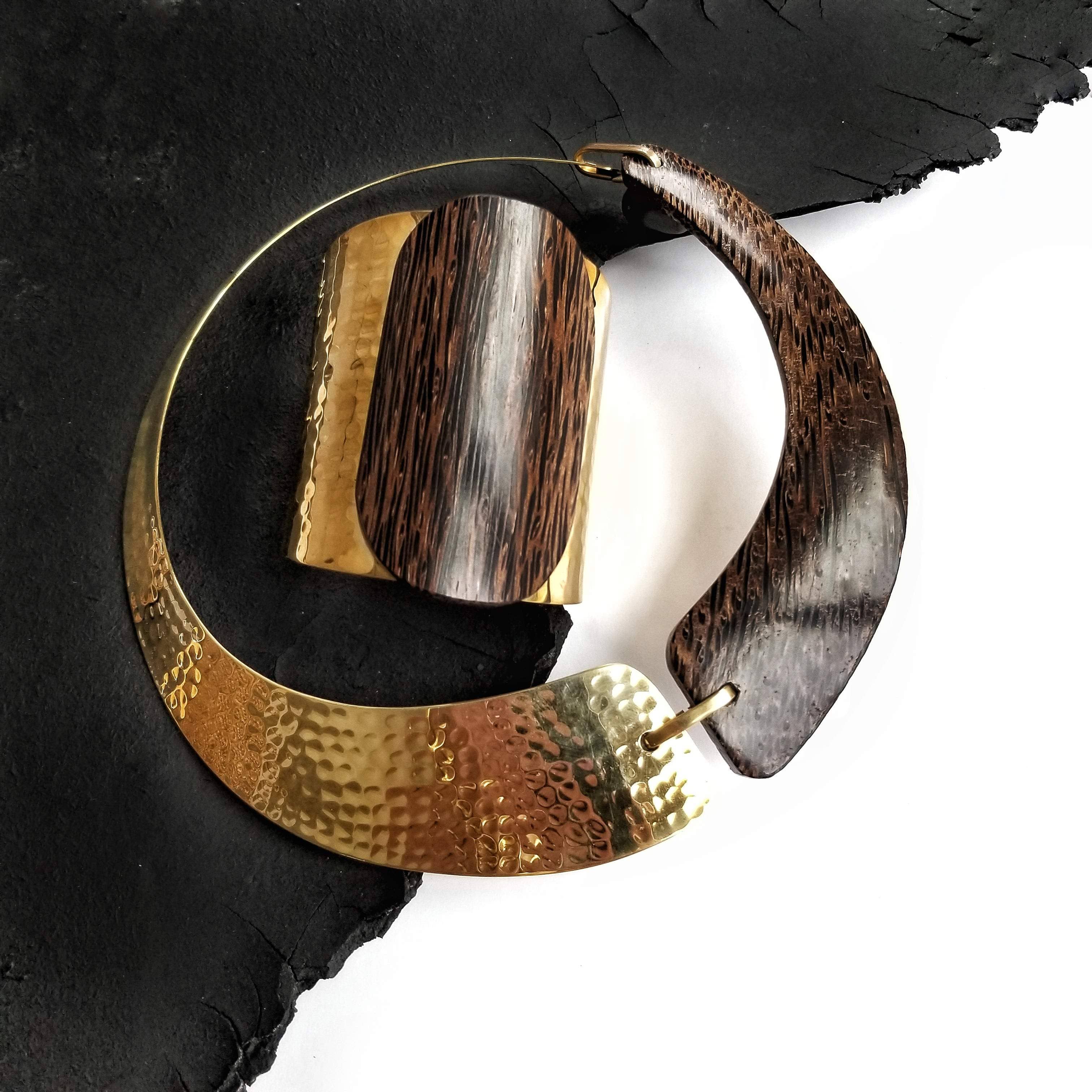 Tahiti Brass Collar Horn necklace wood jewelry