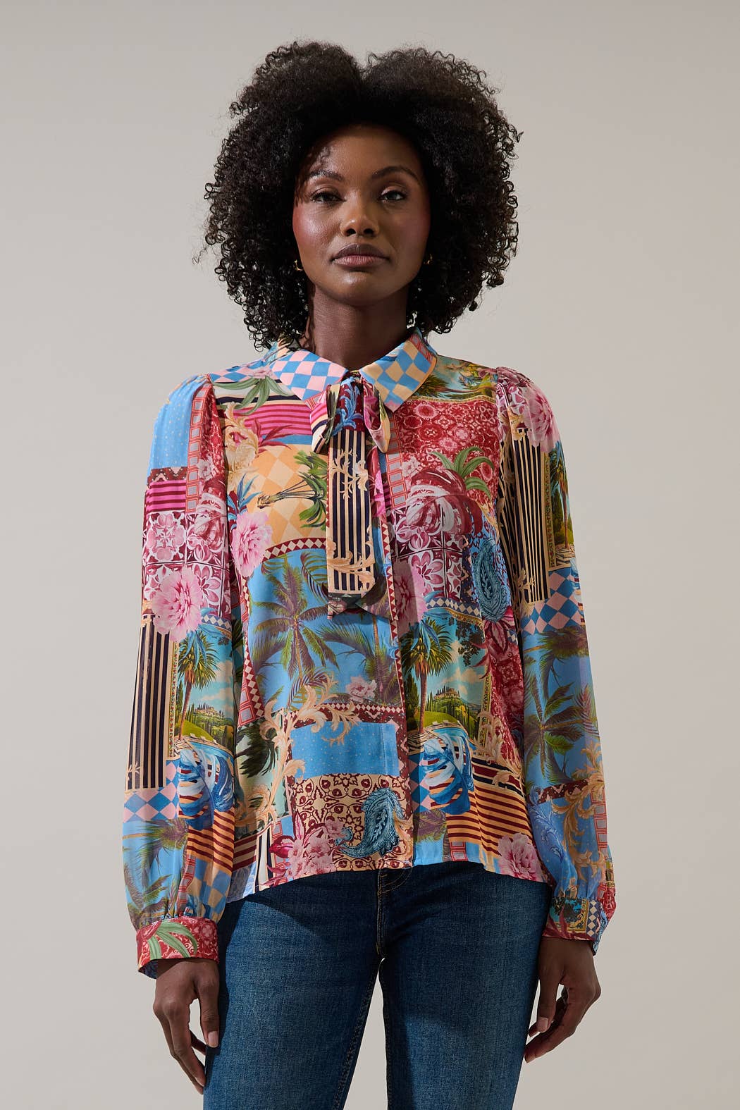 Matra Long Sleeve Collared Blouse