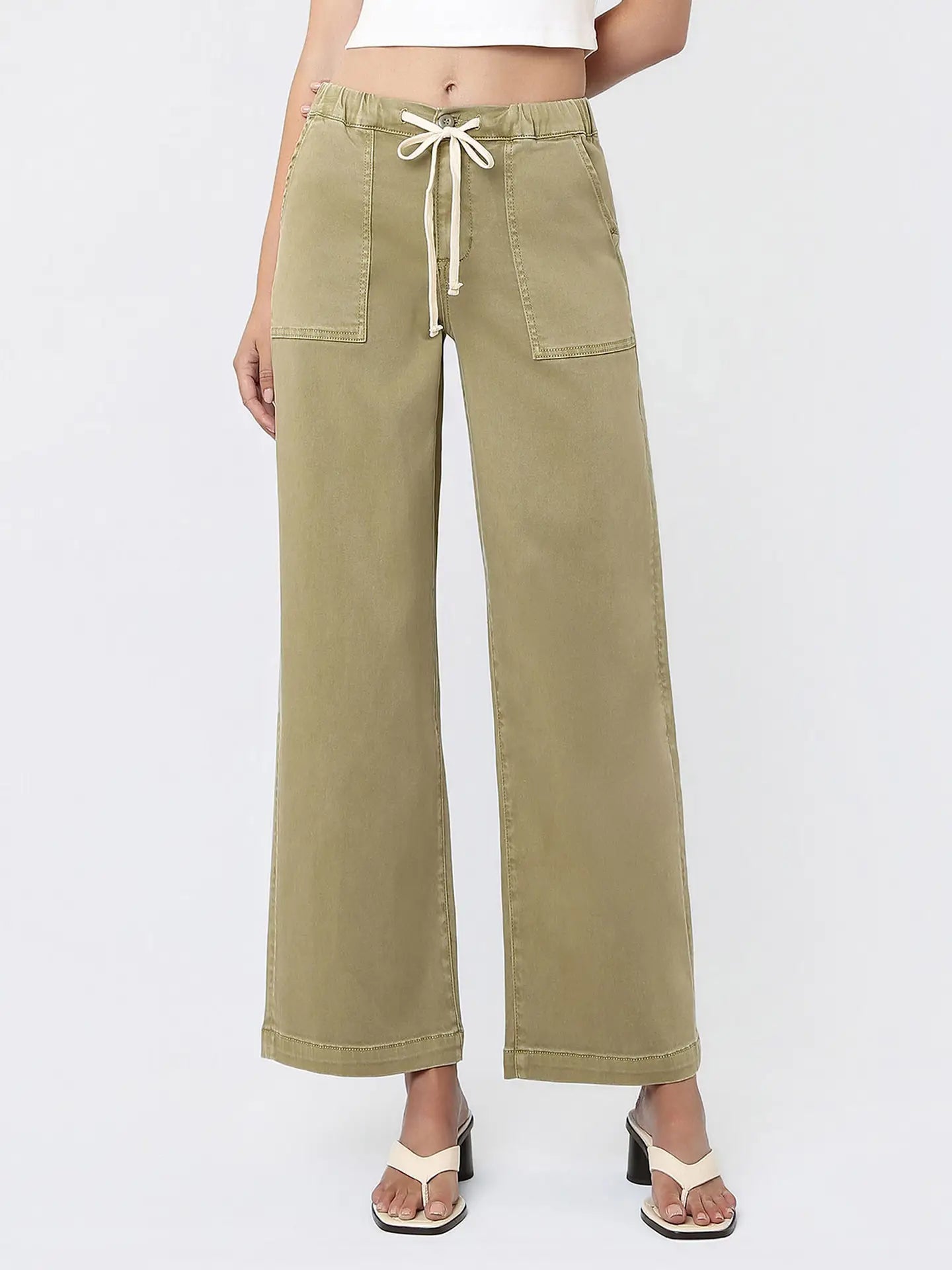 Vervet| High Rise Elastic Drawstring Wb Baggy Wide Jeans