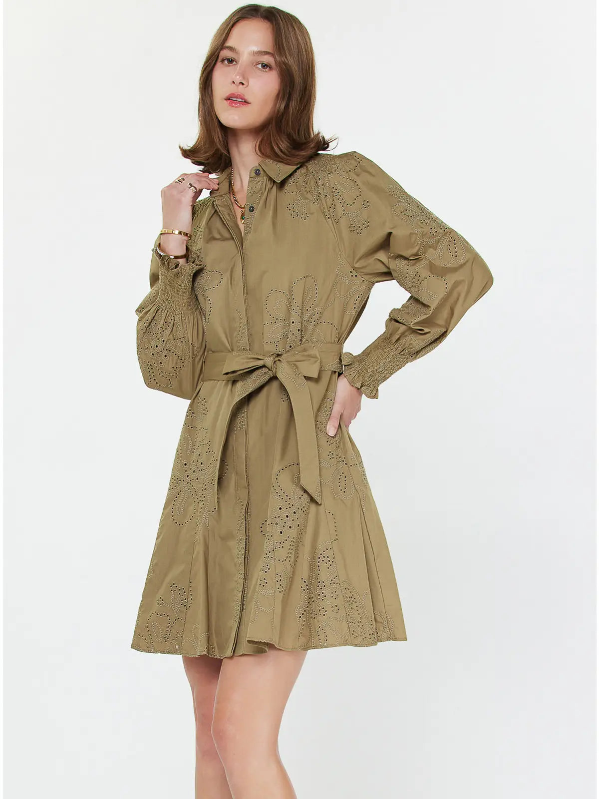 Floral Eyelet Mini Shirt Dress