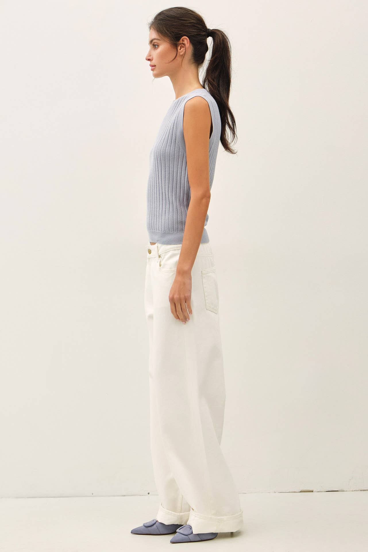TEXTURE RIBBED CLASSIC CUT SWEATER TANK