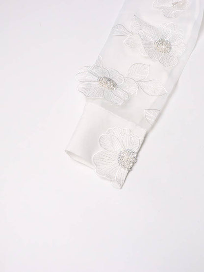 Organza Shirt 3D Floral Sequin Detail