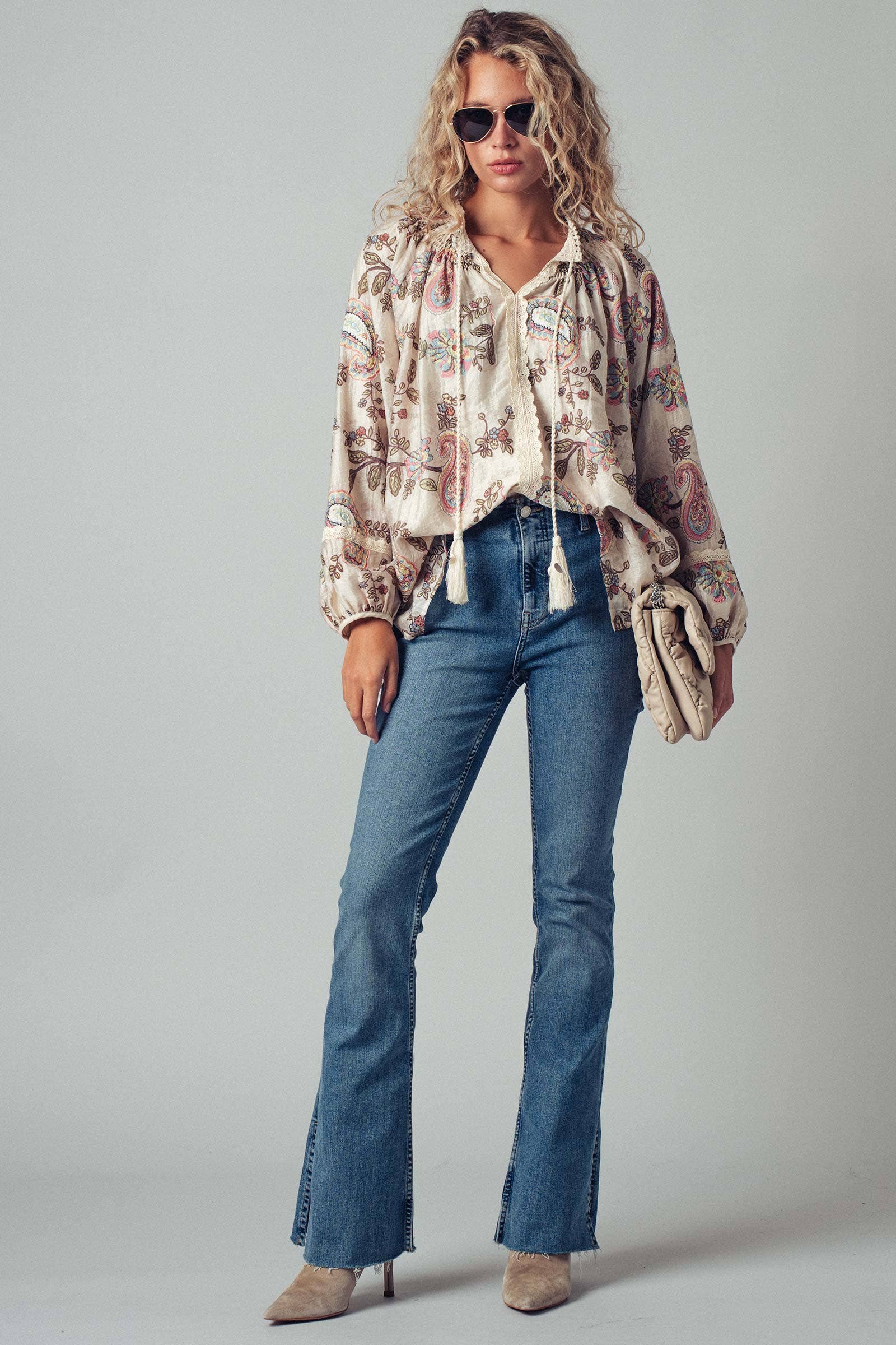 Embroidered Boho Paisley Blouse Top