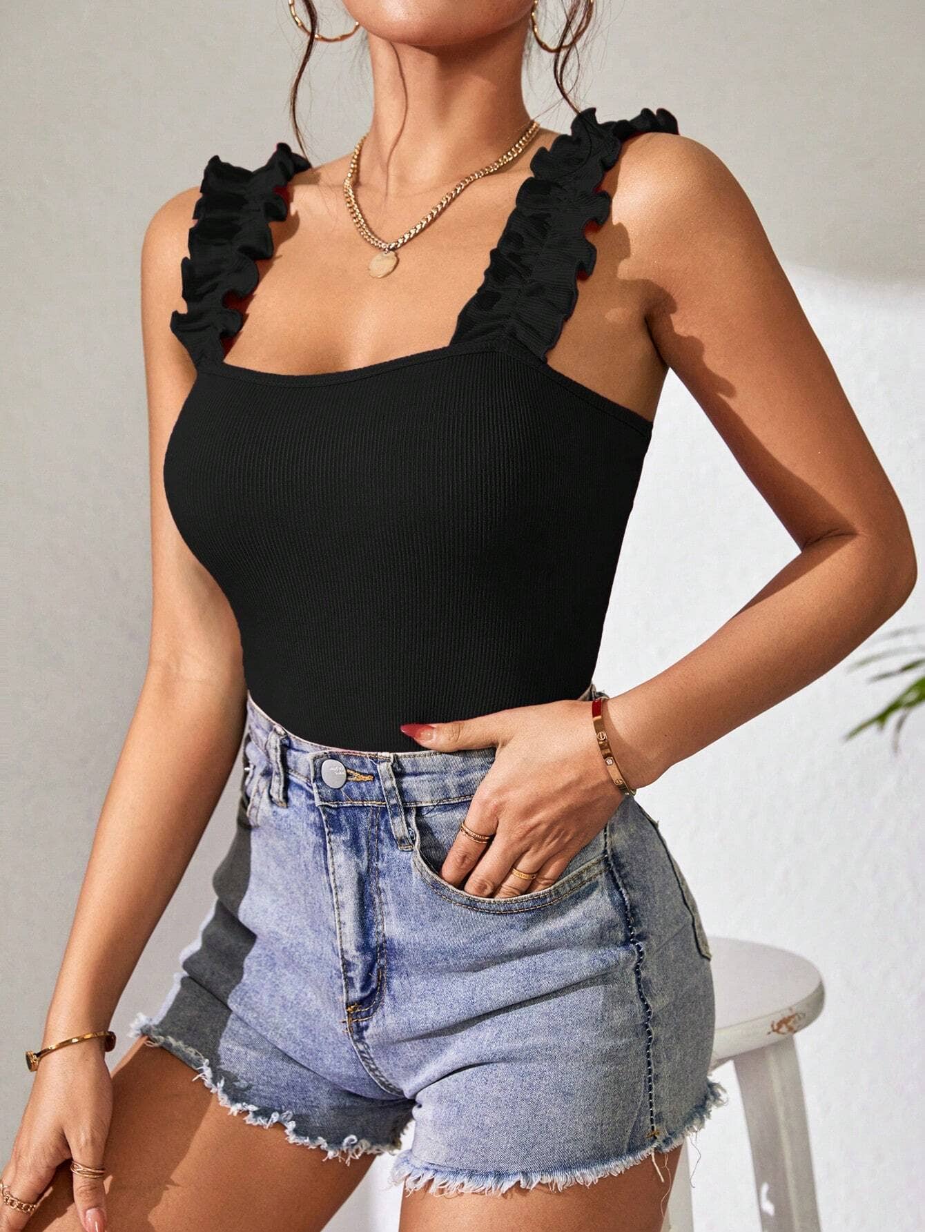 Knitted Suspender Sleeveless Bodysuit
