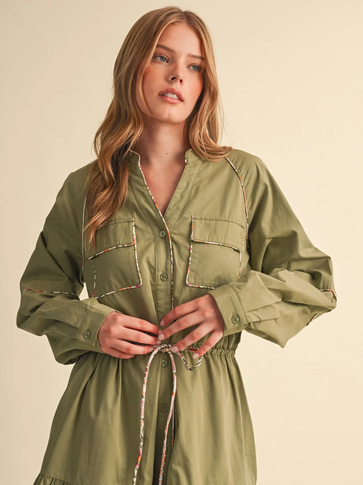Utility Midi Dress with Contrast Piping Trim