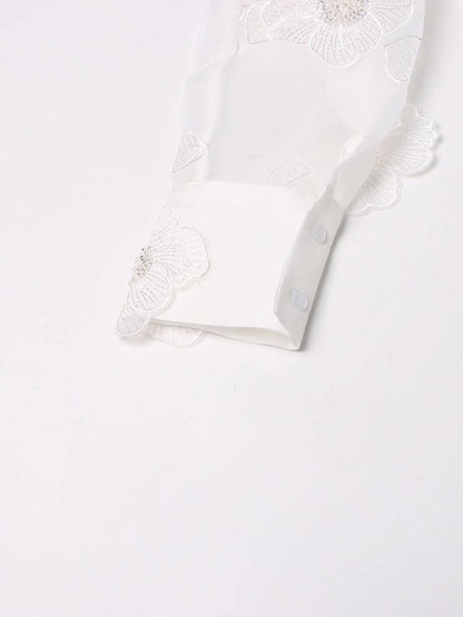 Organza Shirt 3D Floral Sequin Detail