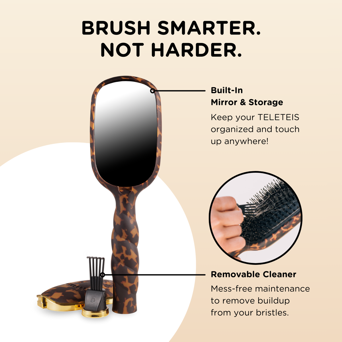 Teleties Boar Brush | Full Size | Tortoise Brush