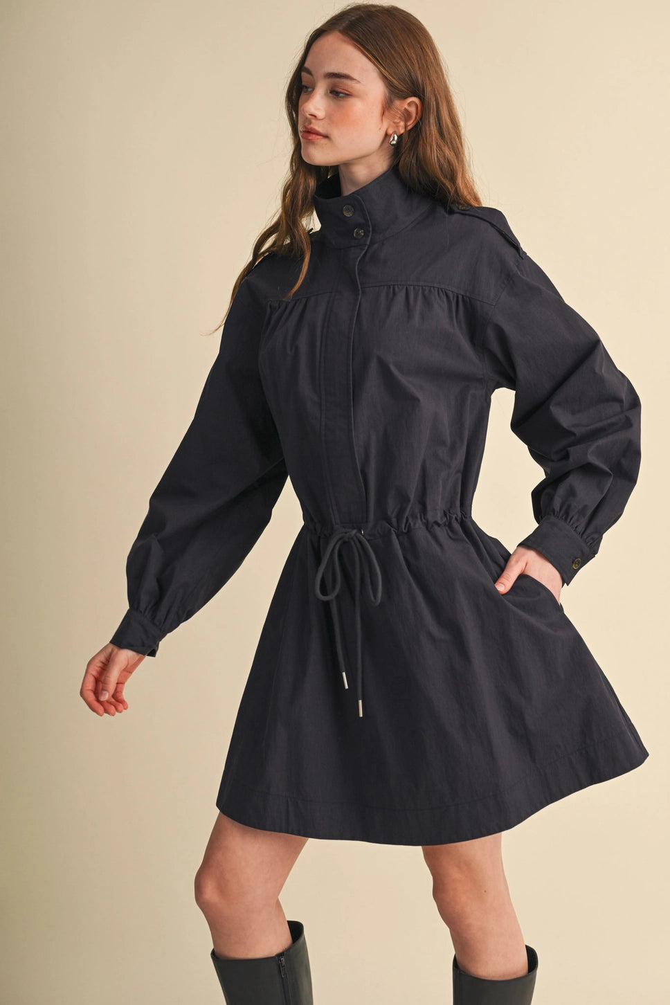 Drawstring Waist Utility Mini Dress