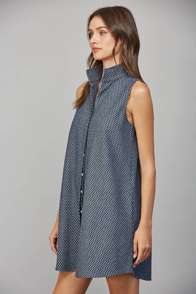 STAND COLLAR SHIFT DRESS