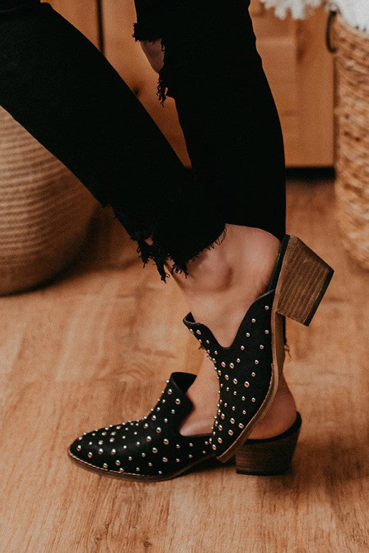 Black Studded Mules