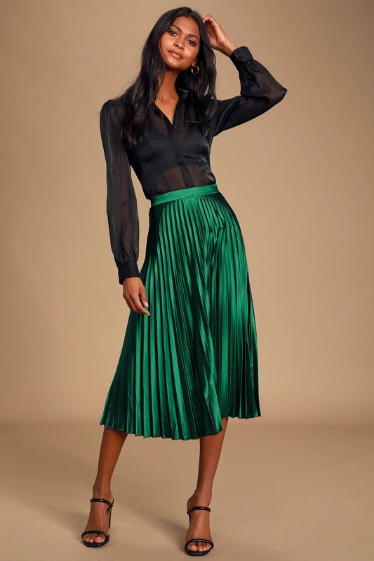 PLEATED SATIN SKIRT