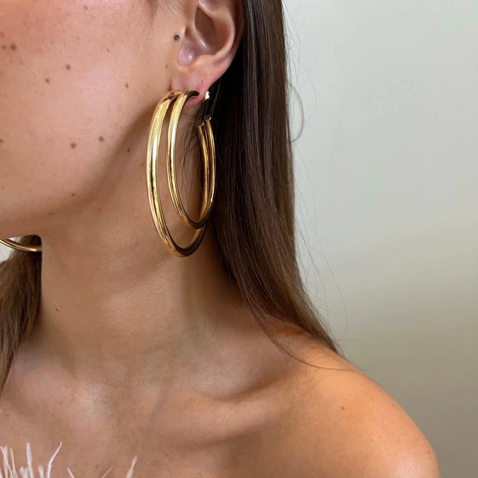 gold hoop push  back womens earrings