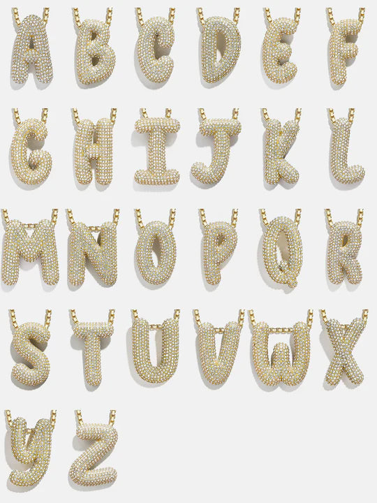 gold initial adjustable womens necklace bubble letter pave diamond