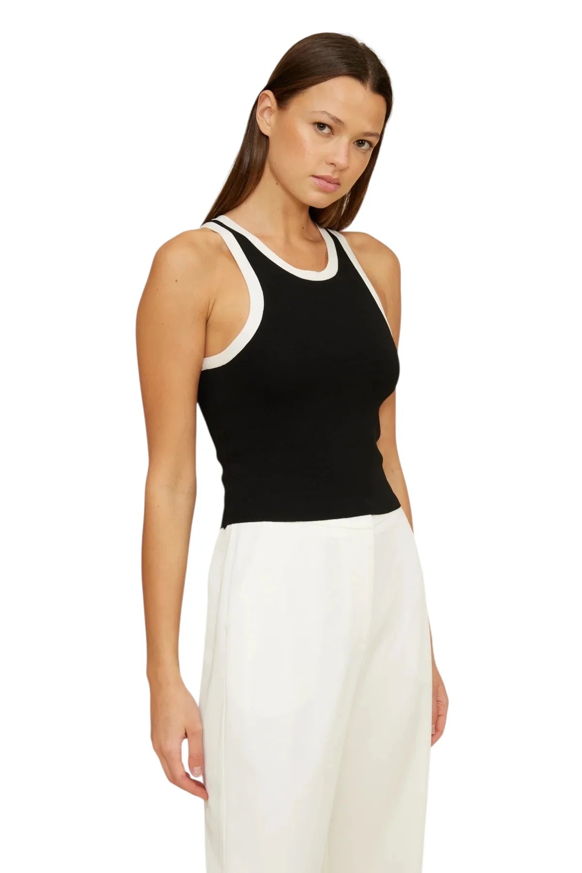 color block womens tank top with stretch black and white