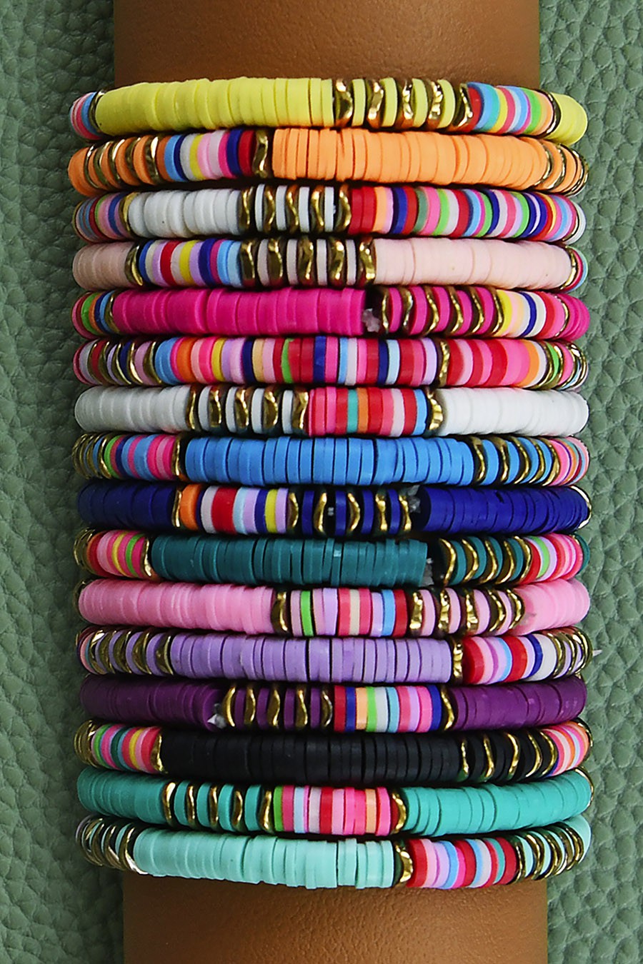 Multicolor Polymer Clay Flat Disc Bead Bracelet