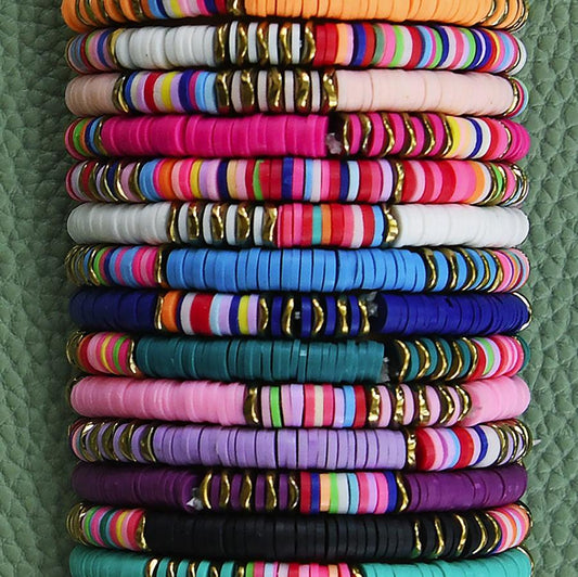 Multicolor Polymer Clay Flat Disc Bead Bracelet