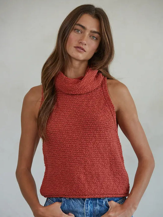 Knit Sweater Sleeveless Mock Neck