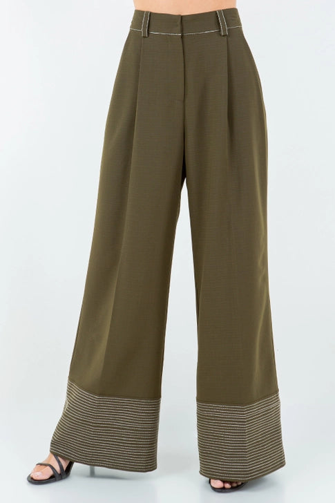 Bottom Cuff Contrast Thread Detailed Pants