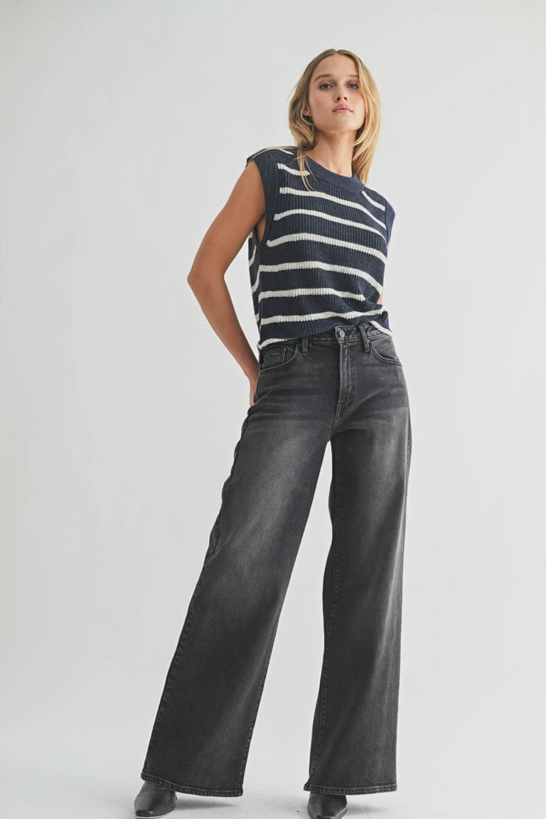 Ultra Wide Leg Just Black Denim video, model wearing the jeans