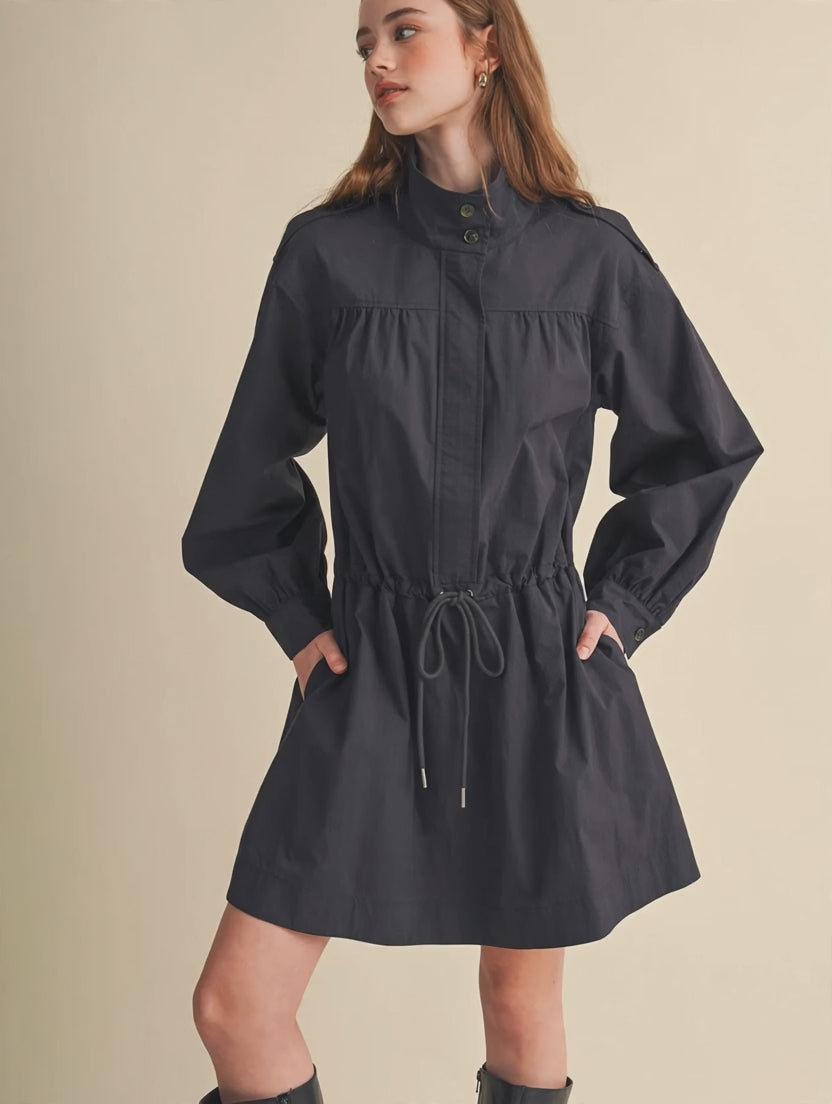 Women's Drawstring Waist Utility Mini Dress video, model wearing the dress
