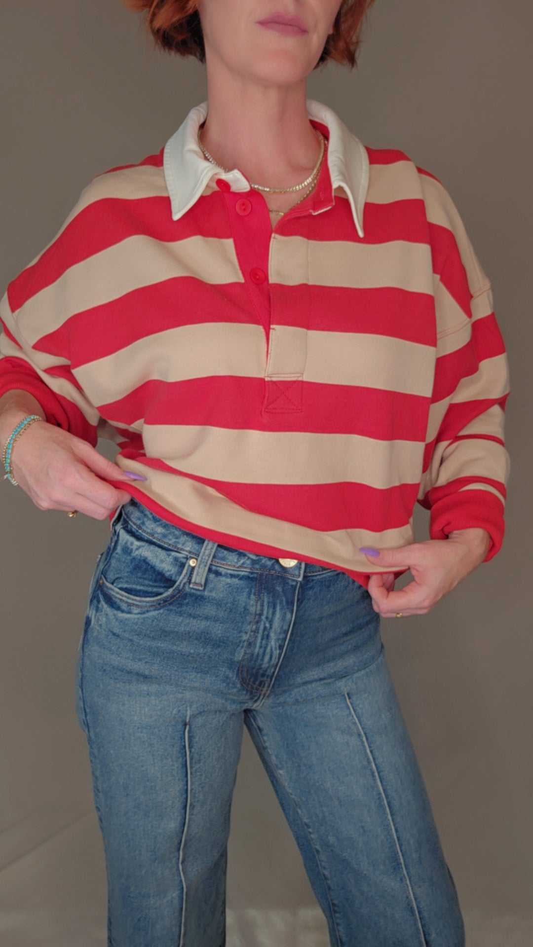 Striped Rugby Half Button Up