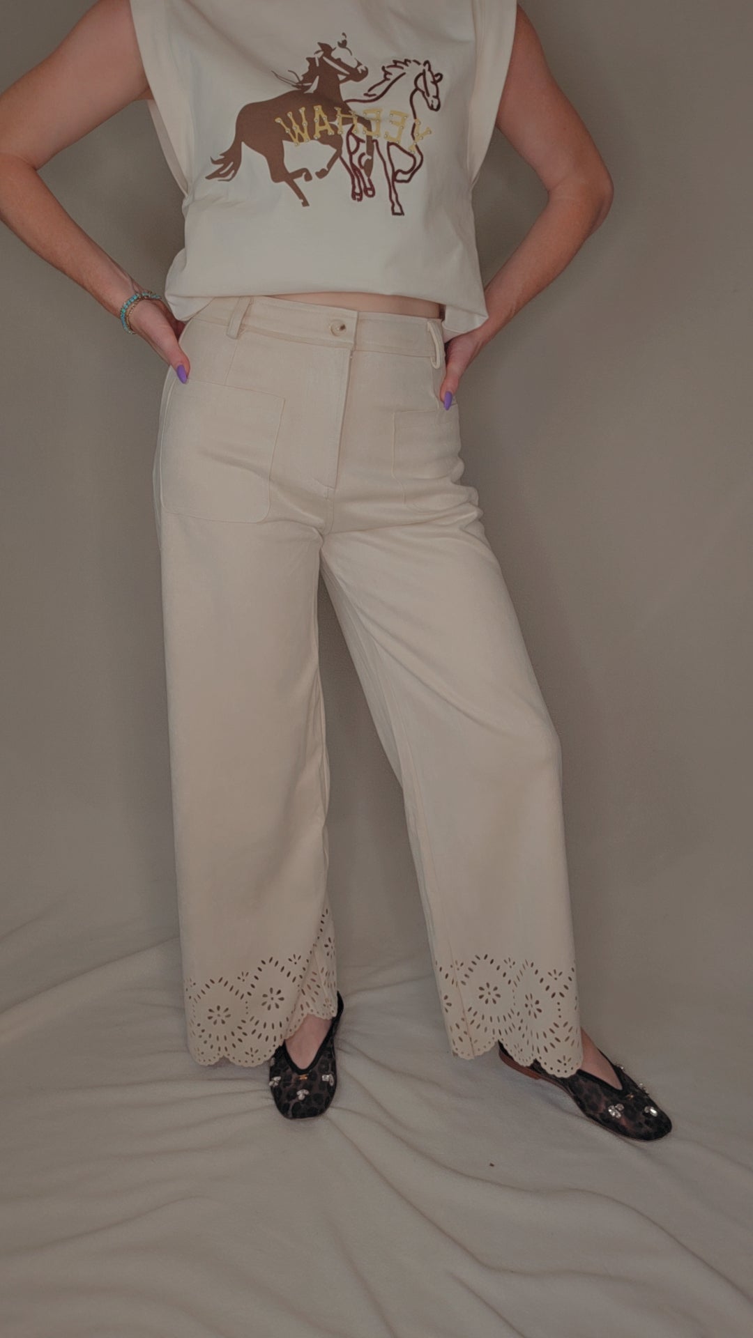 Suede Laser Cut Wide Leg Pants