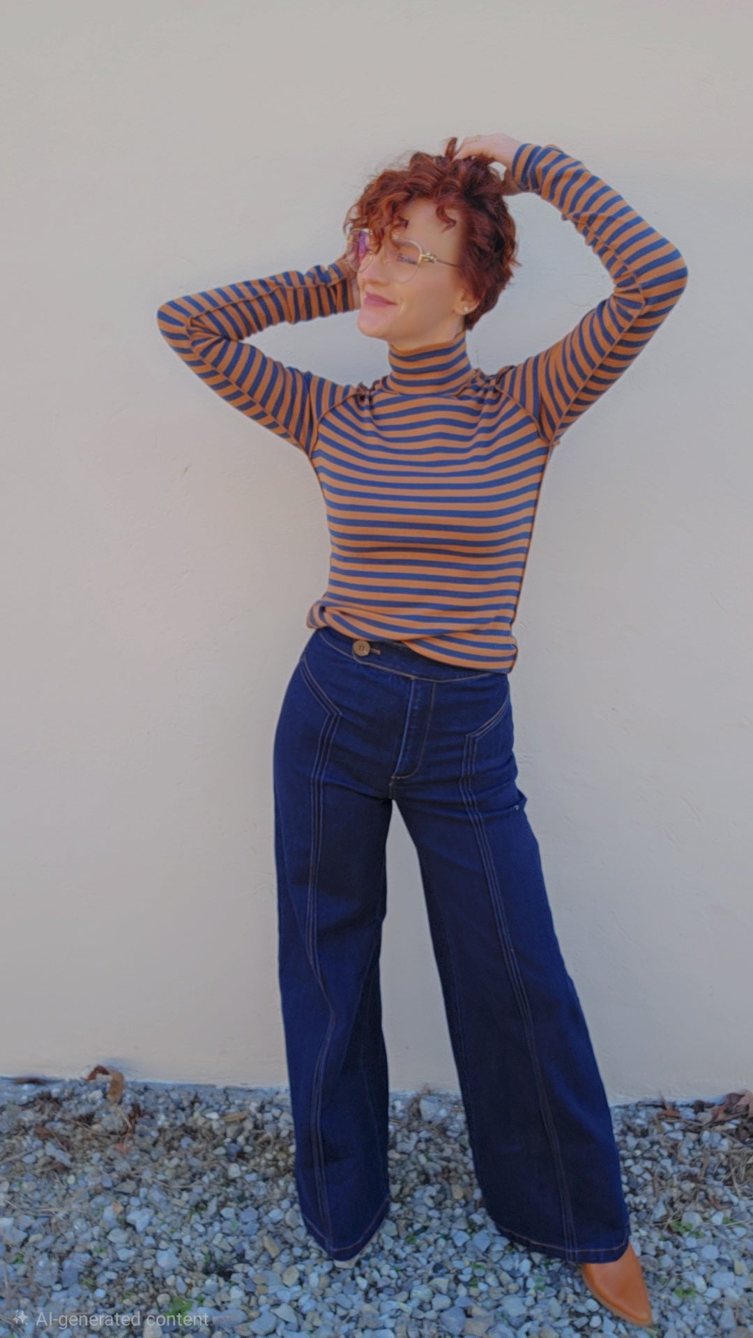 Contrast Seam Turtleneck Knit Top