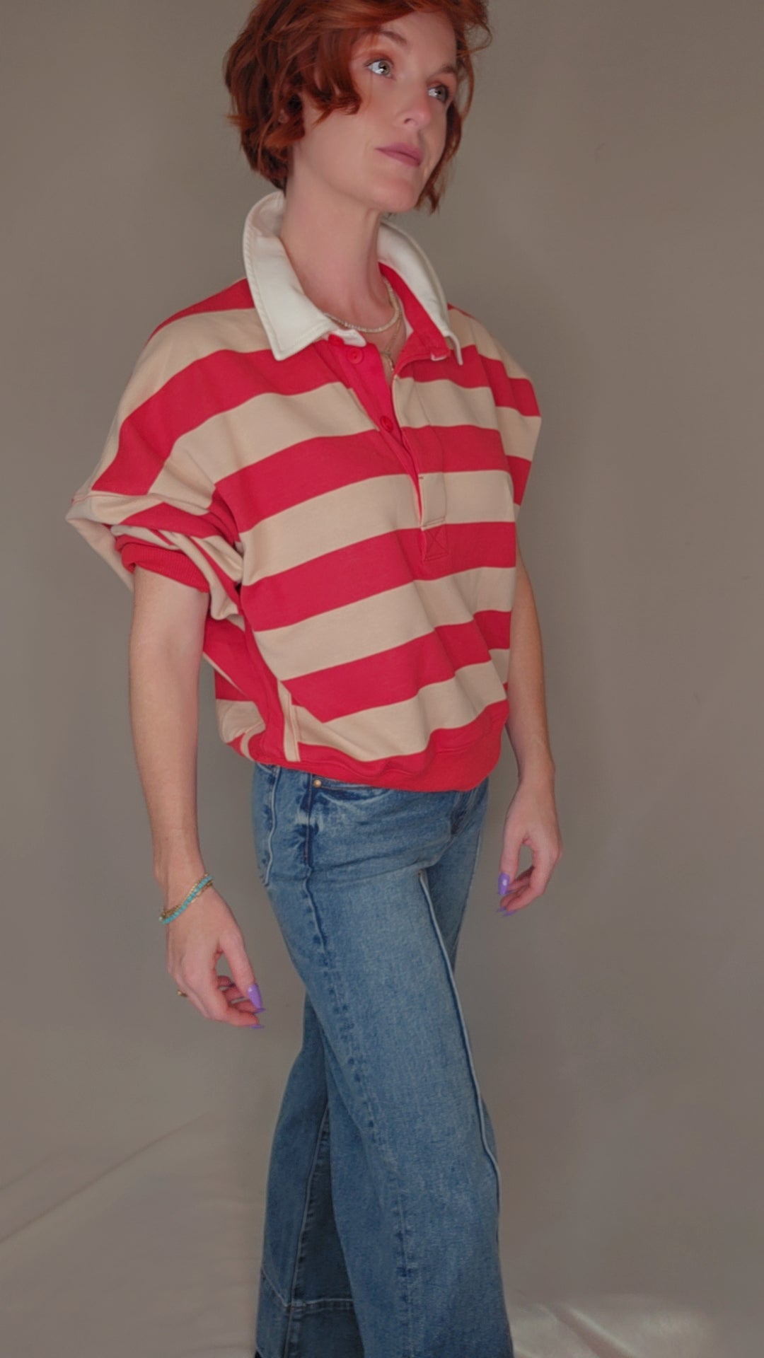 Striped Rugby Half Button Up