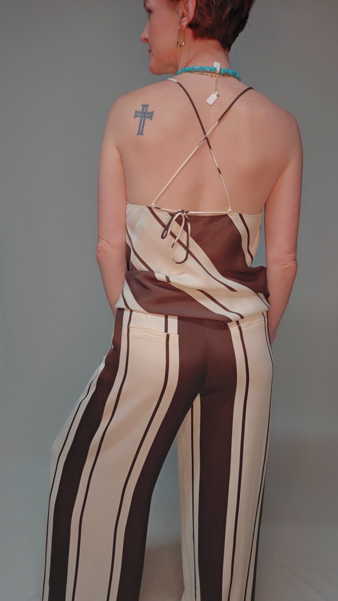 Choco Cream Striped Wide Leg Pant