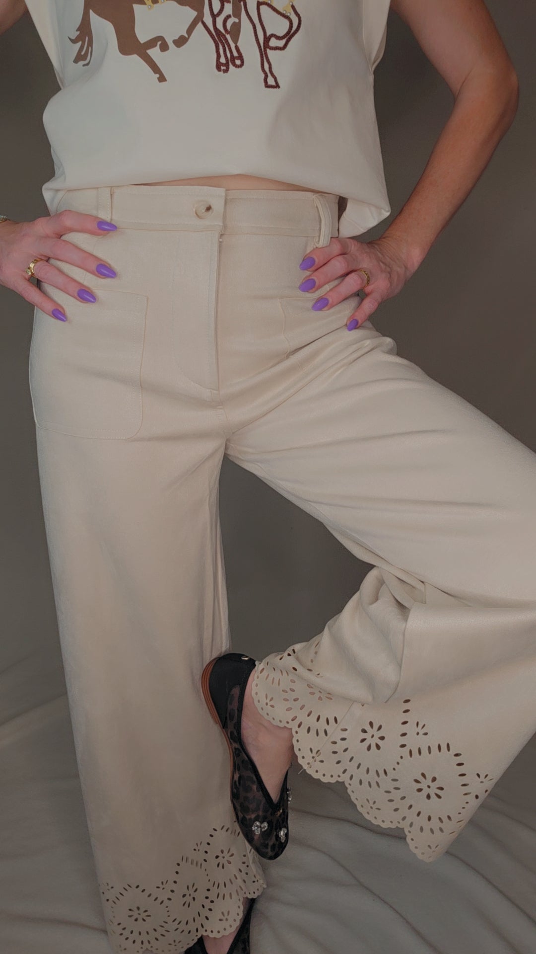Suede Laser Cut Wide Leg Pants
