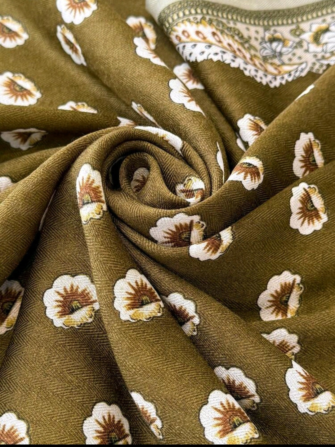 Olive Border Scarf