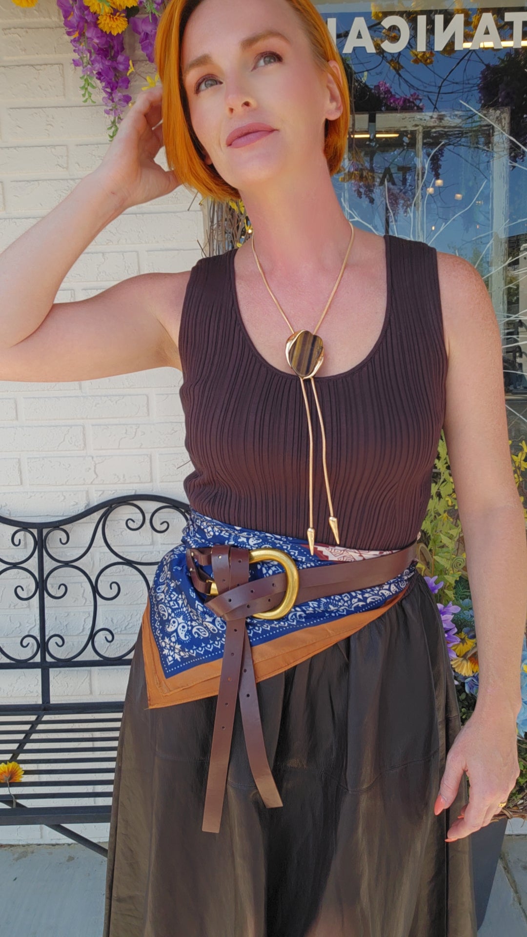 Ribbed Knit & Leather Dress