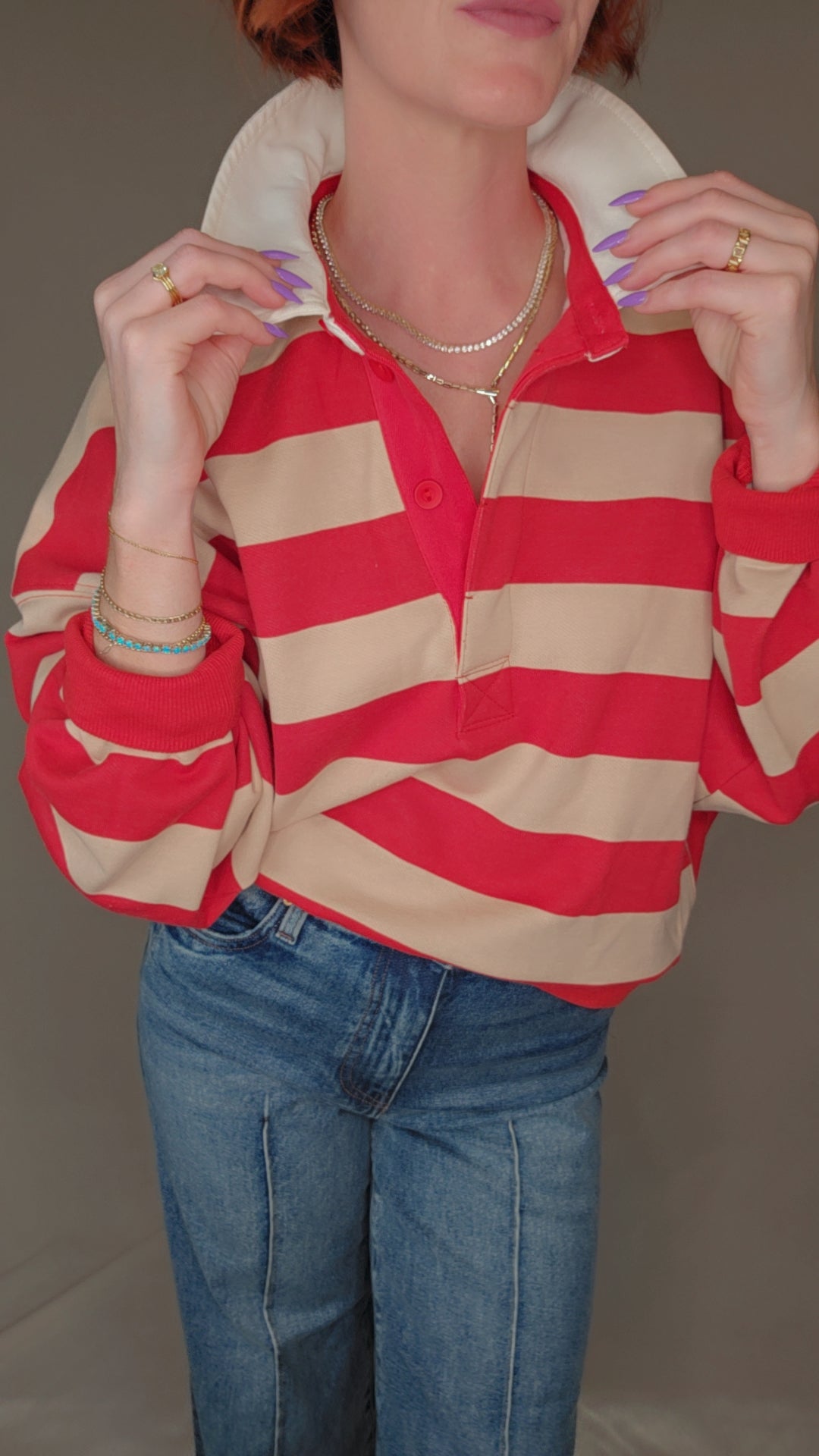 Striped Rugby Half Button Up