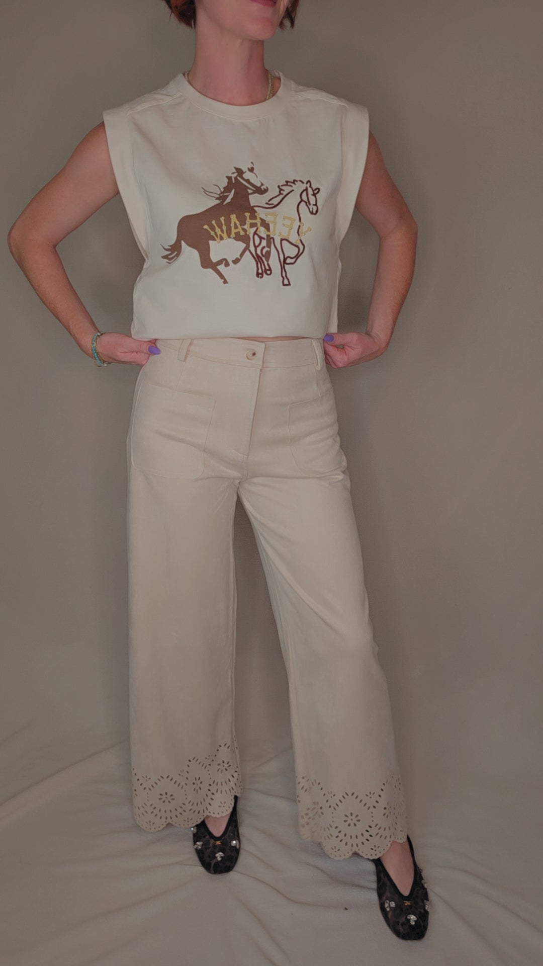 Suede Laser Cut Wide Leg Pants