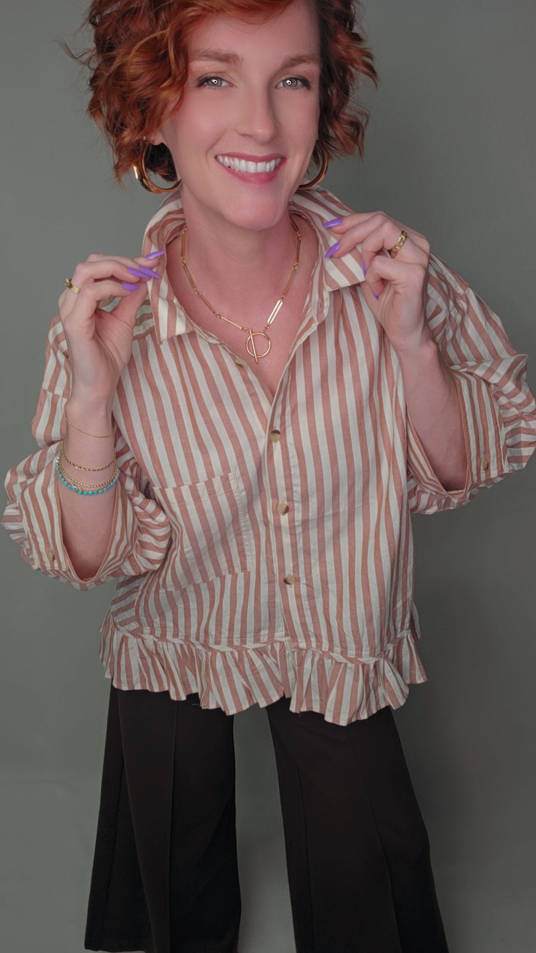 Woven Cotton Striped Button-Down Shirt