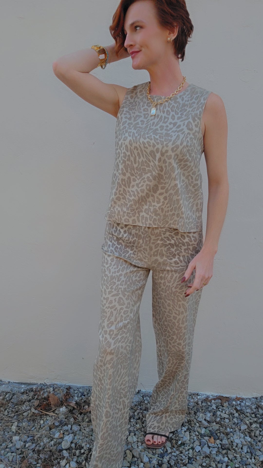 Champagne Shimmer Leopard Sleeveless Top