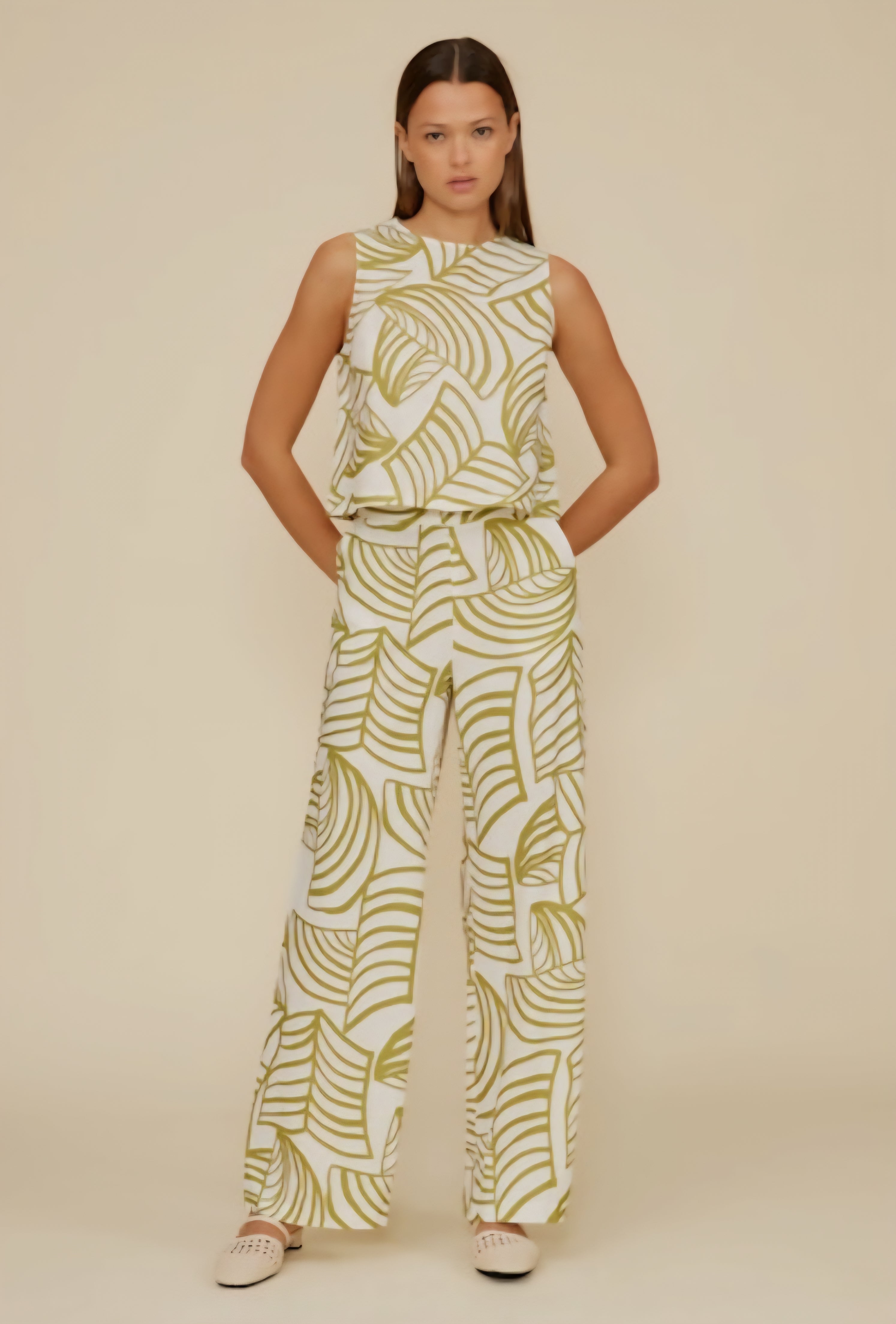 linen lined tropical womens pants set