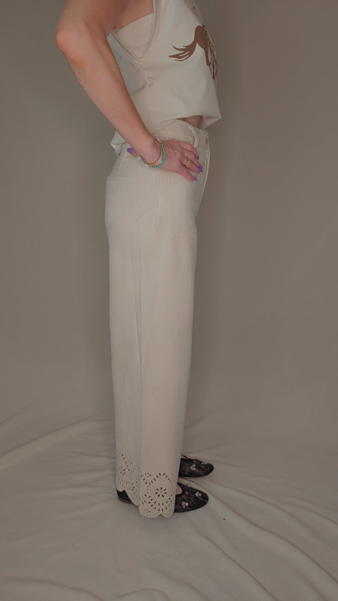 Suede Laser Cut Wide Leg Pants