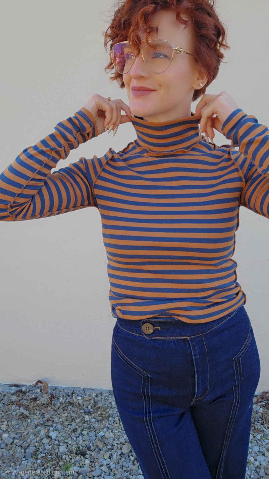 Contrast Seam Turtleneck Knit Top