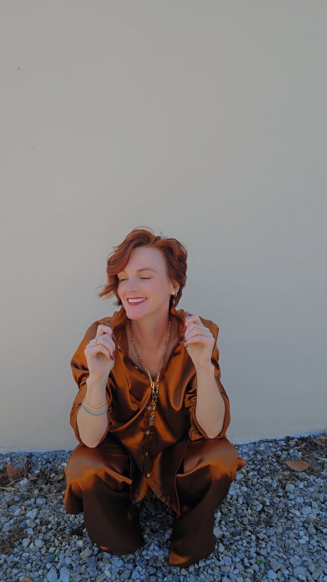 Copper High Low Button Down Blouse