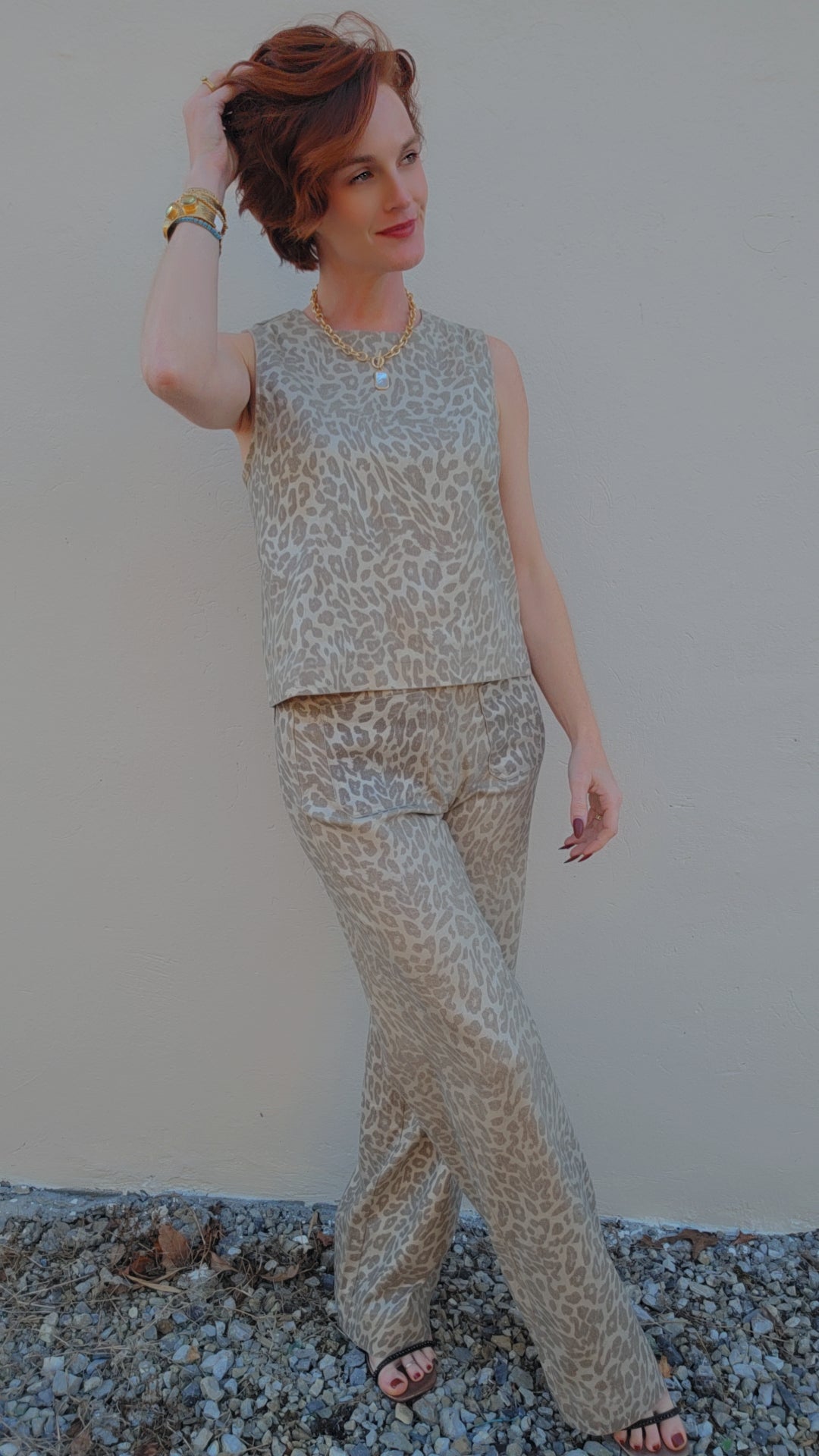 Champagne Shimmer Leopard Wide Leg Pant