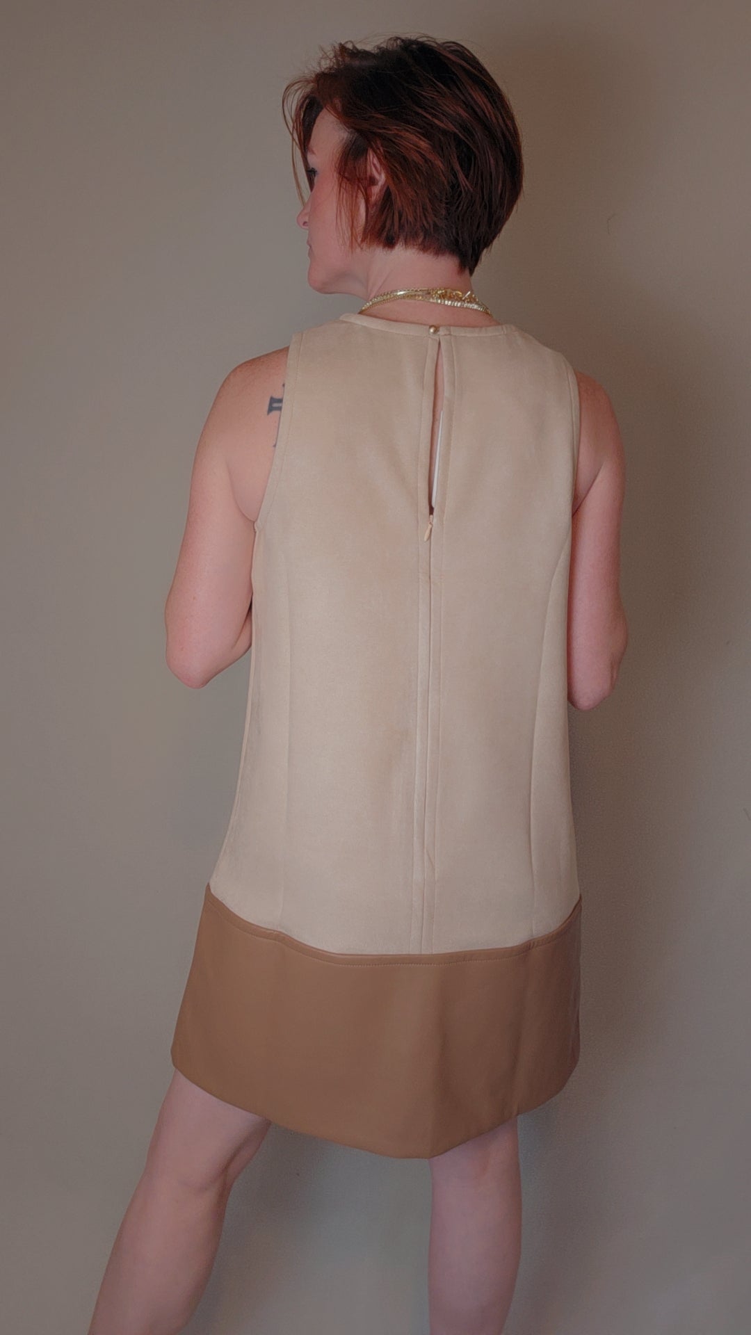 Faux Leather Hem Suede Shift Dress