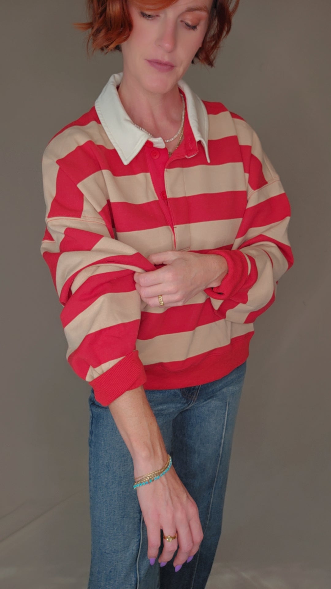 Striped Rugby Half Button Up