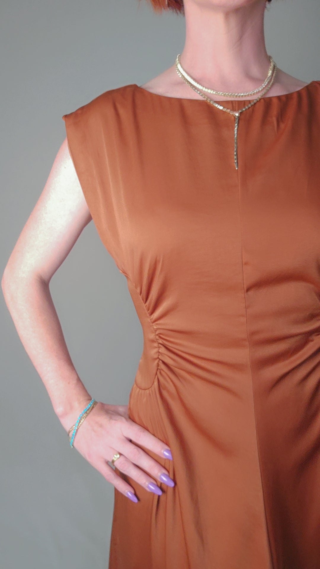 Ruched Satin Midi Dress
