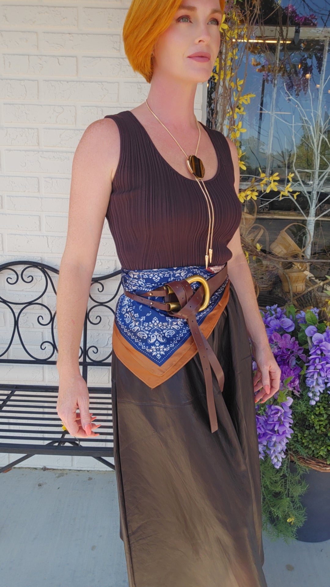 Ribbed Knit & Leather Dress