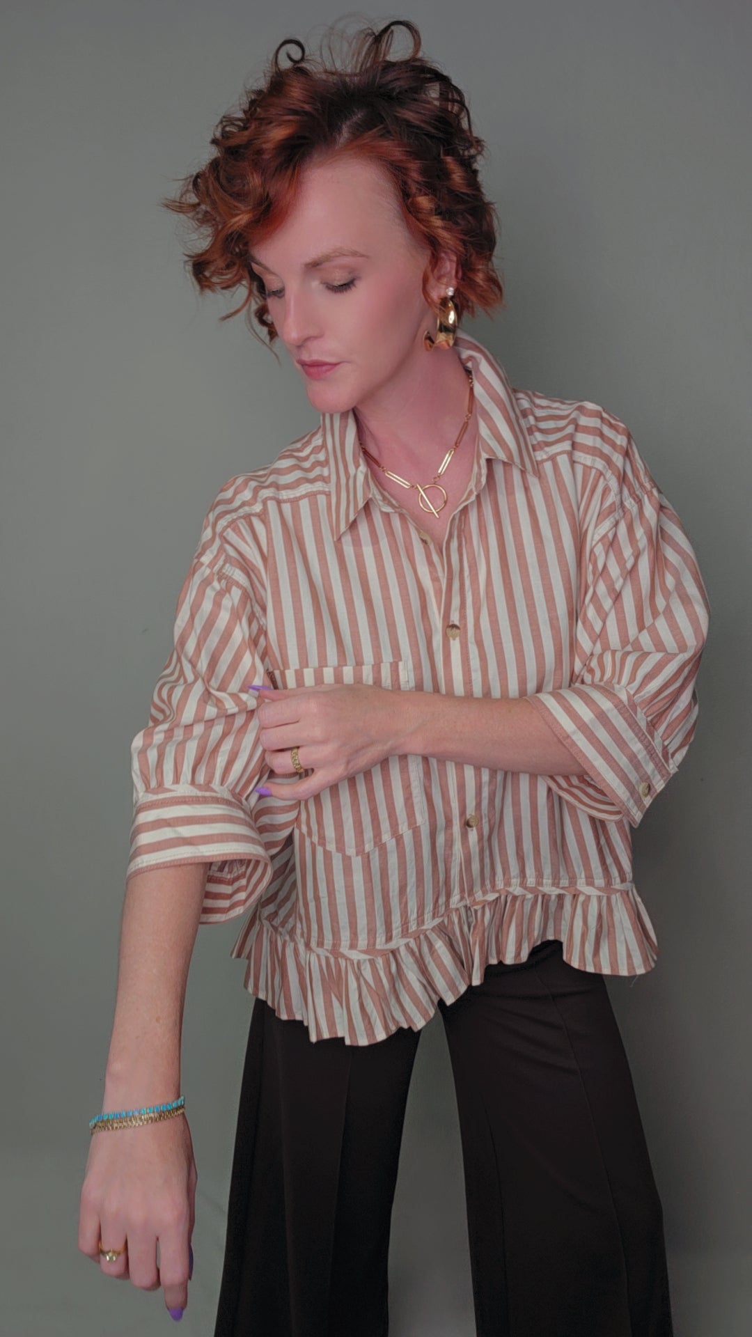 Woven Cotton Striped Button-Down Shirt